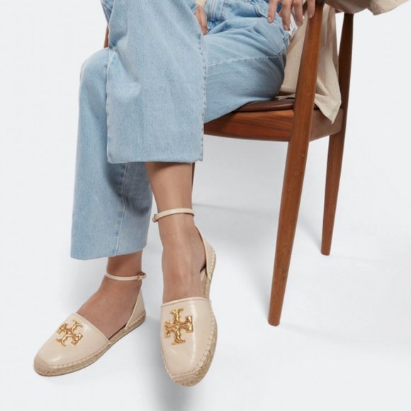 NIB Tory Burch Eleanor D'orsay Leather Espadrille Sandal BLACK 6.5 7 7.5 8 8.5 9 - Picture 4 of 16